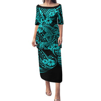 Hawaii Shark Puletasi Polynesian Pattern Turquoise Version LT01 Long Dress Turquoise - Polynesian Pride