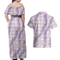 Pua Kalaunu Lei Couples Matching Off Shoulder Maxi Dress and Hawaiian Shirt Palaka Pattern