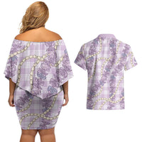 Pua Kalaunu Lei Couples Matching Off Shoulder Short Dress and Hawaiian Shirt Palaka Pattern