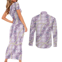 Pua Kalaunu Lei Couples Matching Short Sleeve Bodycon Dress and Long Sleeve Button Shirt Palaka Pattern