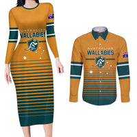 Custom Rugby Australia Couples Matching Long Sleeve Bodycon Dress and Long Sleeve Button Shirt Junior Wallabies Go Champions