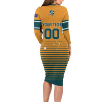 Custom Rugby Australia Family Matching Long Sleeve Bodycon Dress and Hawaiian Shirt Junior Wallabies Go Champions LT01 - Polynesian Pride