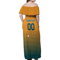 Custom Rugby Australia Family Matching Off Shoulder Maxi Dress and Hawaiian Shirt Junior Wallabies Go Champions