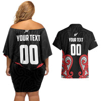 Custom Rugby New Zealand Couples Matching Off Shoulder Short Dress and Hawaiian Shirt Baby Black Go Champions LT01 - Polynesian Pride