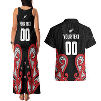Custom Rugby New Zealand Couples Matching Tank Maxi Dress and Hawaiian Shirt Baby Black Go Champions LT01 - Polynesian Pride