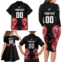 Custom Rugby New Zealand Family Matching Long Sleeve Bodycon Dress and Hawaiian Shirt Baby Black Go Champions LT01 - Polynesian Pride