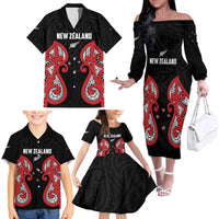 Custom Rugby New Zealand Family Matching Off The Shoulder Long Sleeve Dress and Hawaiian Shirt Baby Black Go Champions LT01 - Polynesian Pride