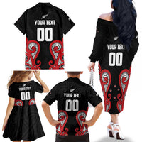 Custom Rugby New Zealand Family Matching Off The Shoulder Long Sleeve Dress and Hawaiian Shirt Baby Black Go Champions LT01 - Polynesian Pride