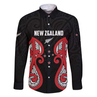 Custom Rugby New Zealand Family Matching Off Shoulder Maxi Dress and Hawaiian Shirt Baby Black Go Champions LT01 Dad's Shirt - Long Sleeve Black - Polynesian Pride