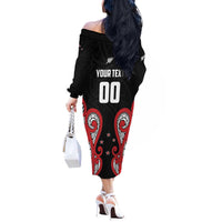 Custom Rugby New Zealand Off The Shoulder Long Sleeve Dress Baby Black Go Champions