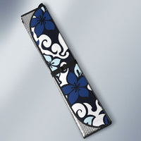 Monstera Plumeria Flowers Blue Auto Sun Shade Polynesian Pattern