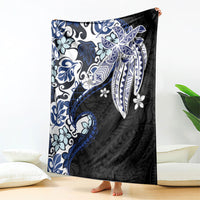 Monstera Plumeria Flowers Blue Blanket Polynesian Pattern
