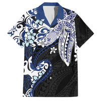 Monstera Plumeria Flowers Blue Family Matching Short Sleeve Bodycon Dress and Hawaiian Shirt Polynesian Pattern