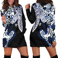 Monstera Plumeria Flowers Blue Hoodie Dress Polynesian Pattern