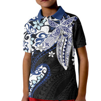 Monstera Plumeria Flowers Blue Kid Polo Shirt Polynesian Pattern