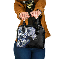 Monstera Plumeria Flowers Blue Shoulder Handbag Polynesian Pattern