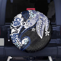 Monstera Plumeria Flowers Blue Spare Tire Cover Polynesian Pattern