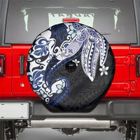 Monstera Plumeria Flowers Blue Spare Tire Cover Polynesian Pattern