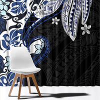 Monstera Plumeria Flowers Blue Window Curtain Polynesian Pattern
