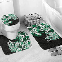 Monstera Plumeria Flowers Green Bathroom Set Polynesian Pattern