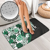 Monstera Plumeria Flowers Green Bathroom Set Polynesian Pattern