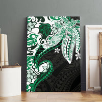 Monstera Plumeria Flowers Green Canvas Wall Art Polynesian Pattern