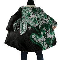Monstera Plumeria Flowers Green Cloak Polynesian Pattern