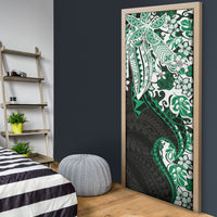 Monstera Plumeria Flowers Green Door Cover Polynesian Pattern