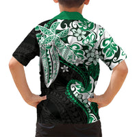 Monstera Plumeria Flowers Green Family Matching Off The Shoulder Long Sleeve Dress and Hawaiian Shirt Polynesian Pattern LT01 - Polynesian Pride