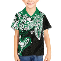 Monstera Plumeria Flowers Green Family Matching Off The Shoulder Long Sleeve Dress and Hawaiian Shirt Polynesian Pattern LT01 Son's Shirt Green - Polynesian Pride