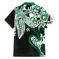 Monstera Plumeria Flowers Green Family Matching Off Shoulder Short Dress and Hawaiian Shirt Polynesian Pattern