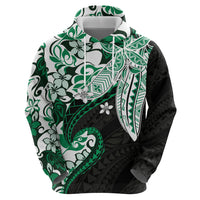 Monstera Plumeria Flowers Green Hoodie Polynesian Pattern