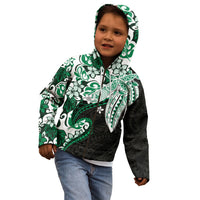 Monstera Plumeria Flowers Green Kid Hoodie Polynesian Pattern