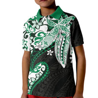 Monstera Plumeria Flowers Green Kid Polo Shirt Polynesian Pattern