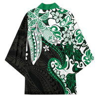 Monstera Plumeria Flowers Green Kimono Polynesian Pattern