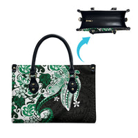 Monstera Plumeria Flowers Green Leather Bag Polynesian Pattern