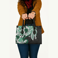Monstera Plumeria Flowers Green Leather Bag Polynesian Pattern