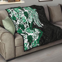 Monstera Plumeria Flowers Green Quilt Polynesian Pattern
