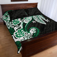 Monstera Plumeria Flowers Green Quilt Bed Set Polynesian Pattern