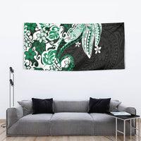Monstera Plumeria Flowers Green Tapestry Polynesian Pattern