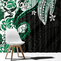 Monstera Plumeria Flowers Green Window Curtain Polynesian Pattern