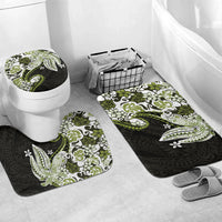 Monstera Plumeria Flowers Olive Green Bathroom Set Polynesian Pattern