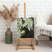 Monstera Plumeria Flowers Olive Green Canvas Wall Art Polynesian Pattern