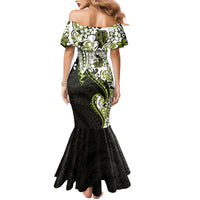 Monstera Plumeria Flowers Olive Green Family Matching Mermaid Dress and Hawaiian Shirt Polynesian Pattern LT01 - Polynesian Pride