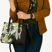 Monstera Plumeria Flowers Olive Green Leather Bag Polynesian Pattern