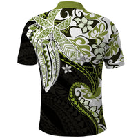 Monstera Plumeria Flowers Olive Green Polo Shirt Polynesian Pattern