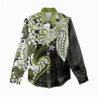 Monstera Plumeria Flowers Olive Green Women Casual Shirt Polynesian Pattern