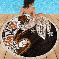 Monstera Plumeria Flowers Orange Beach Blanket Polynesian Pattern