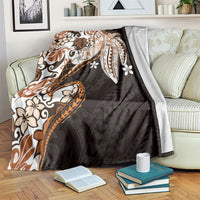 Monstera Plumeria Flowers Orange Blanket Polynesian Pattern