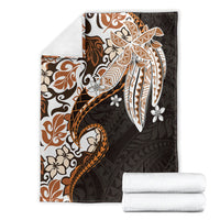 Monstera Plumeria Flowers Orange Blanket Polynesian Pattern